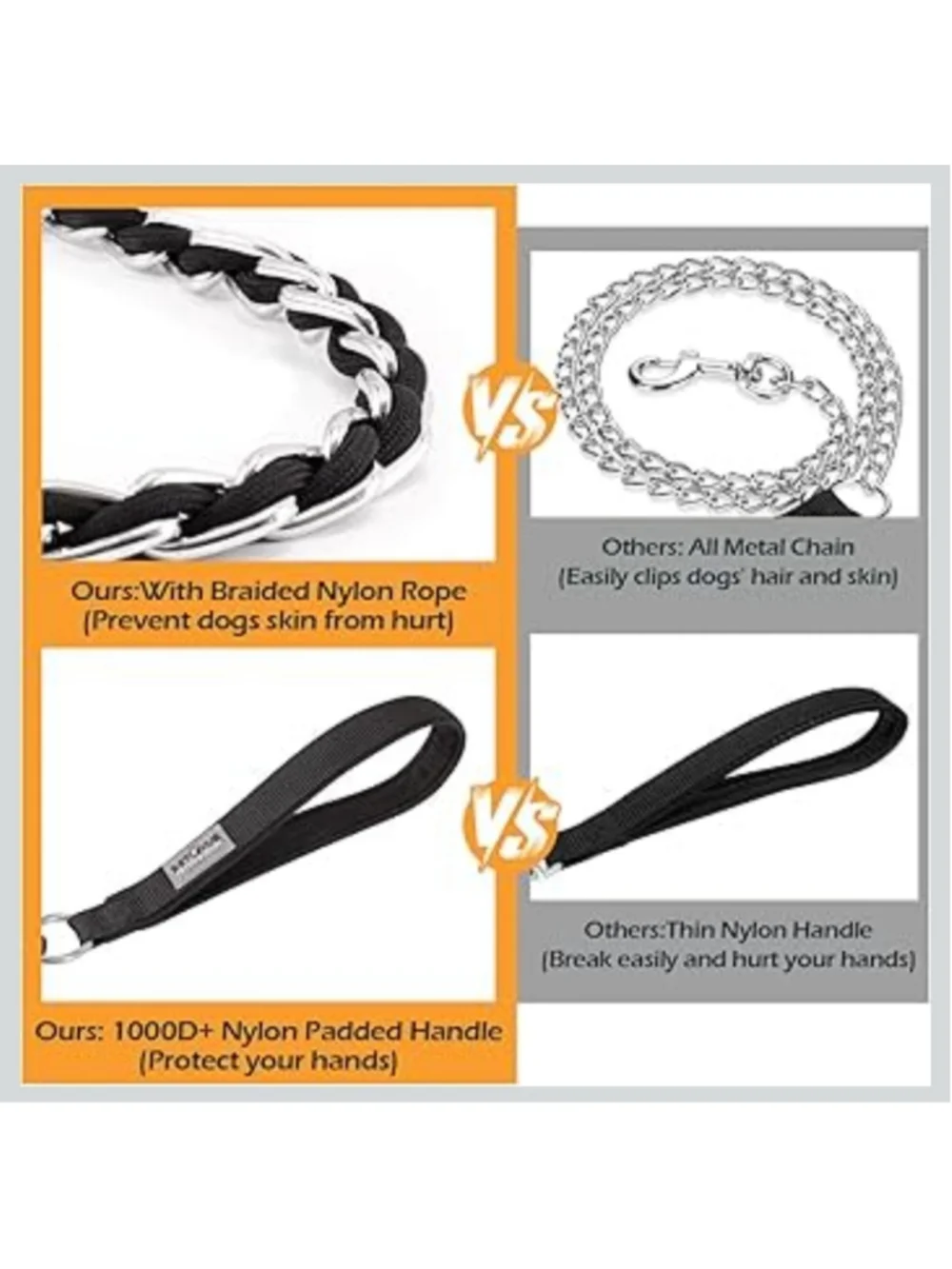 Chew Proof 4 FT Chain Leash Padded Handle Large Dogs Up To 80LBS Training Leash